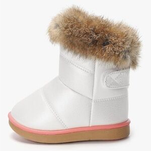 White Faux Fur-Trim Winter Toddler Boot with Pink Trim